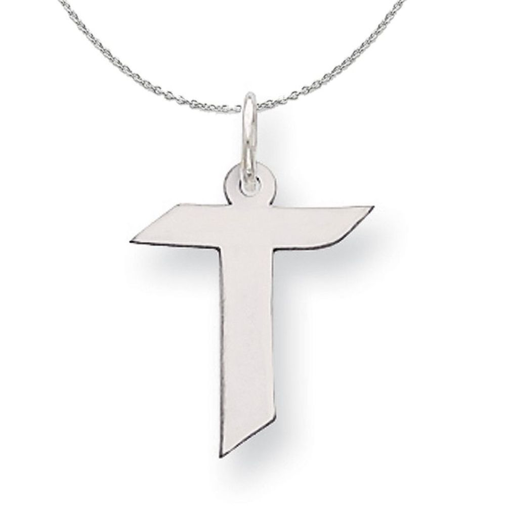 Silver Karlie Collection Block Initial Charm Letter T Necklace - 20 In